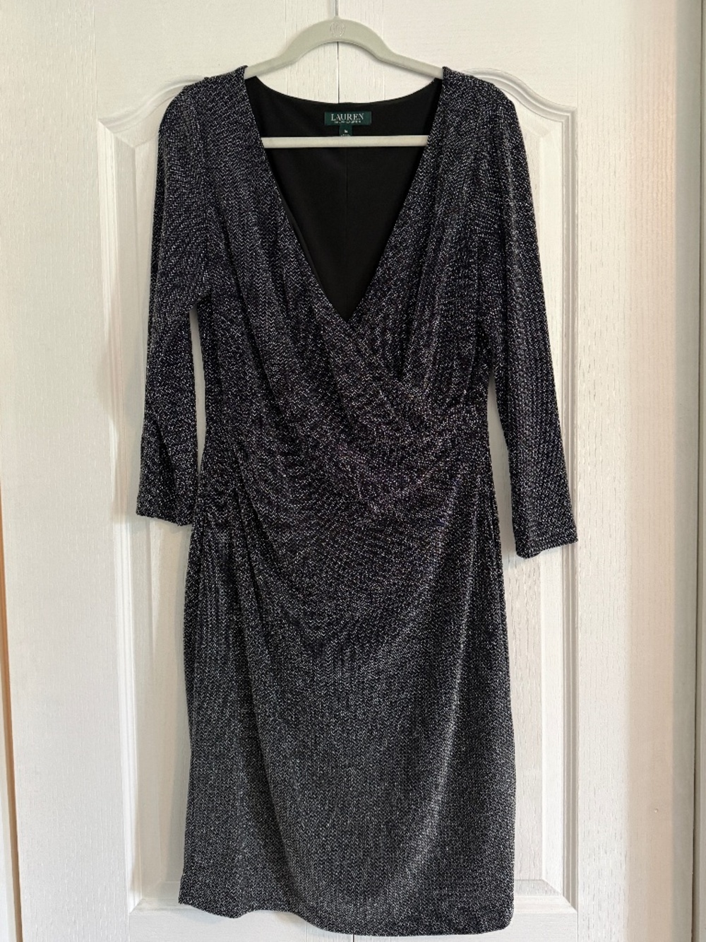 Lauren Ralph Lauren Metallic Wrap Dress Black Silver Size 14